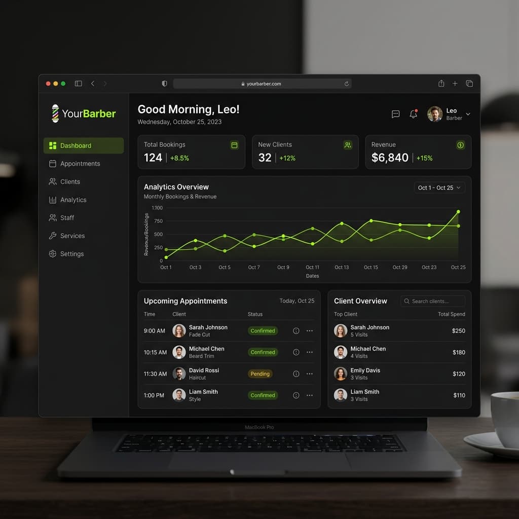 YourBarber app dashboard